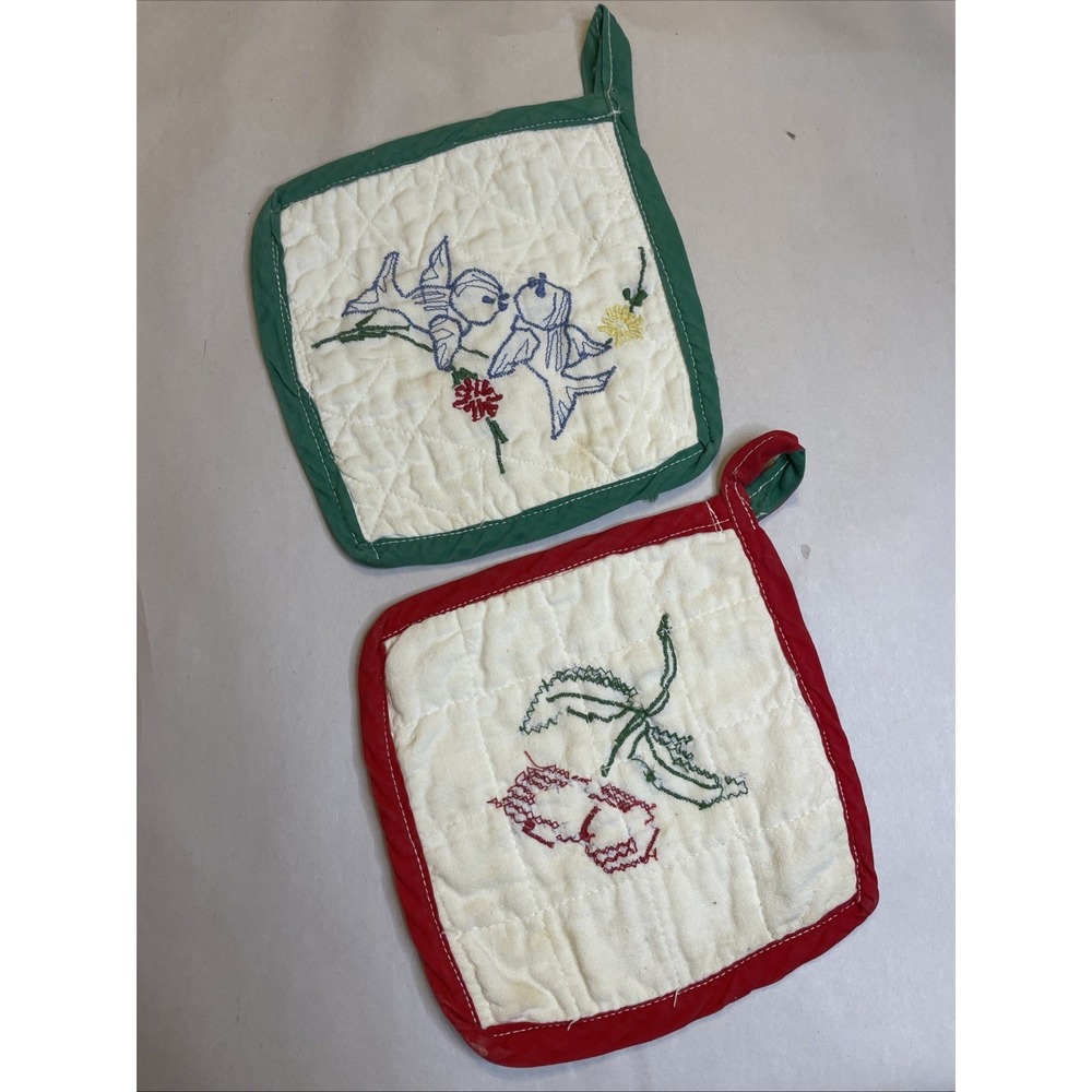 Pair of‎ Sweet Matching Oven Pads Heat Bluebirds Red Yellow Flower Hang Hanging